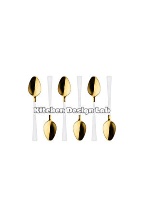 Parlak Gold Beyaz Çay Ve Kahve Kaşığı 6 Adet, Kutulu,18/10 Paslanmaz Çelik 6 Kişilik Çay Kaşığı Seti