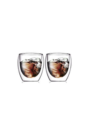 Yeni Tasarım Çift Cidarlı Borosilikat 250 ml Şeffaf Cam Bardak 2 Adet 2771