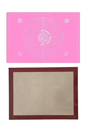 Isıya Dayanıklı Hamur Pişirme Altlığı Silpat ve Ölçülü Hamur Açma Matı 45 Cm X 65 Cm Pembe