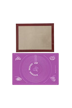 1. Sınıf Isıya Dayanıklı Hamur Pişirme Altlığı Ve Ölçülü Mor Hamur Açma Matı 45 Cm X 65 Cm