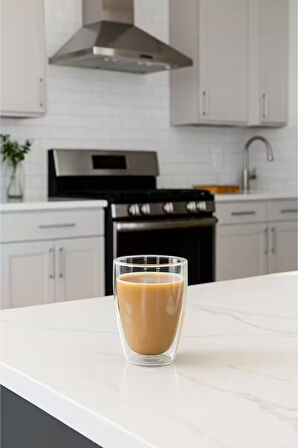 Yeni Stil Çift Cidarlı Uzun Bardak 400 Ml Su, Meşrubat, Nescafe, Latte Bardağı 4 Adet - 2258