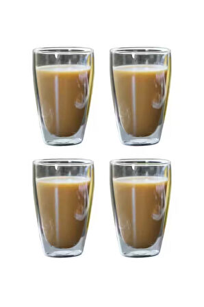 Yeni Stil Çift Cidarlı Uzun Bardak 400 Ml Su, Meşrubat, Nescafe, Latte Bardağı 4 Adet - 2258