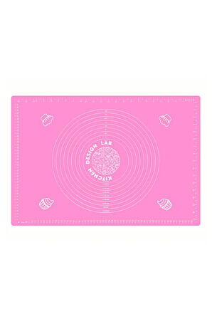 Pembe 45x65 Cm Silikon Hamur Açma Matı Ve Bambu Saplı Silikon Merdane