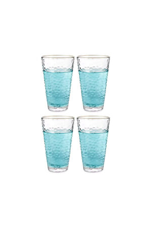 Ezme Dövülmüş Desen Tasarım Cam Su, Meşrubat, Latte, Kahve, Smoothie Bardağı 350 ml 4 Adet - 4361