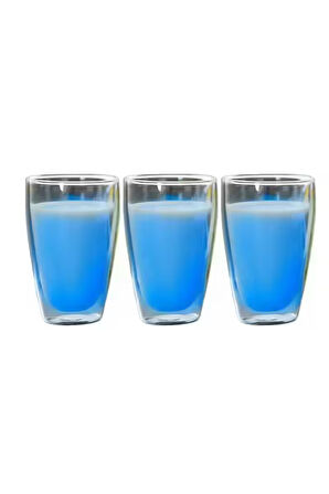 Yeni Stil Çift Cidarlı Uzun Bardak 400 ml Su, Meşrubat, Nescafe, Latte Bardağı 3 Adet - 2258