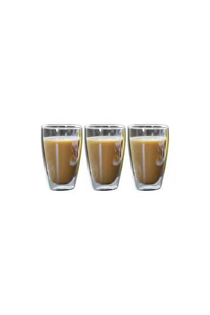 Yeni Stil Çift Cidarlı Uzun Bardak 400 ml Su, Meşrubat, Nescafe, Latte Bardağı 3 Adet - 2258