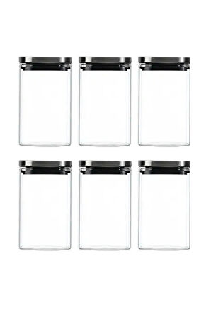 Vakum Krom Kapaklı Kare Cam Kavanoz 8x8*13 Cm - 650 ml Cam Baharatlık Saklama Kabı 6 Adet