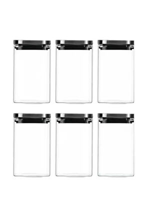 Vakum Krom Kapaklı Kare Cam Kavanoz 8x8*13 Cm - 650 ml Cam Baharatlık Saklama Kabı 6 Adet