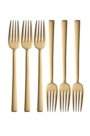 Mat Gold Yemek Çatal Seti 6 Adet Set, Paslanmaz Çelik Yemek Çatalı Seti