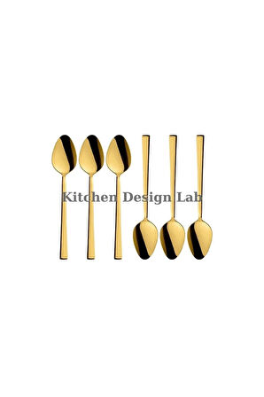 Gold Parlak Çay Kaşık Seti 6 Adet, Kutulu, 18/10 Paslanmaz Çelik 6 Kişilik Çay Kaşığı Seti