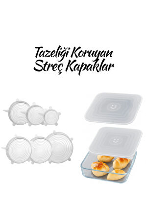 Silikon 2 Boy Kare Borcam Kapağı Ve Silikon Streç Kapak 6'lı Tencere Kupa Bardak Bonesi