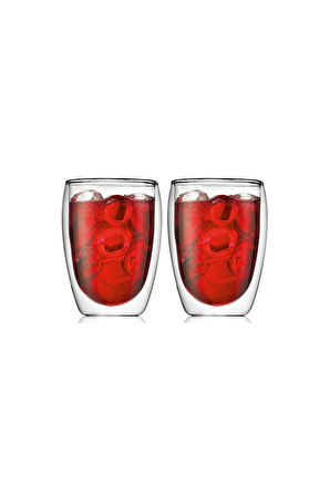 Yeni Tasarım Çift Cidarlı Borosilikat Cam Şeffaf Cam Bardak 350 ml - 2 Adet 2772