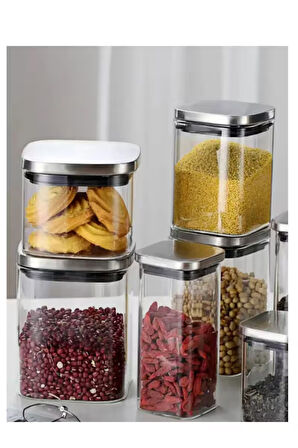 Vakum Krom Kapaklı Kare Cam Kavanoz 8x8*10 Cm - 500 Ml Cam Baharatlık Saklama Kabı 18  Adet