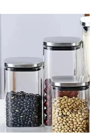Vakum Krom Kapaklı Kare Cam Kavanoz 8x8*10 Cm - 500 Ml Cam Baharatlık Saklama Kabı 18  Adet