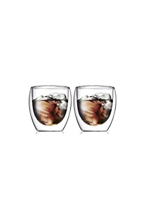 Yeni Tasarım Çift Cidarlı Borosilikat 250 ml Şeffaf Cam Bardak 4 Adet 2771