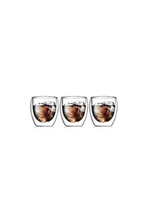 Yeni Tasarım Çift Cidarlı Borosilikat 250 ml Şeffaf Cam Bardak 3 Adet 2771
