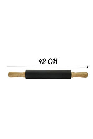 1. Sınıf Fırın Pişirme Altlığı, Gri Ölçülü Hamur Açma Matı 45 X 65 Cm, Bambu Saplı Silikon Merdane