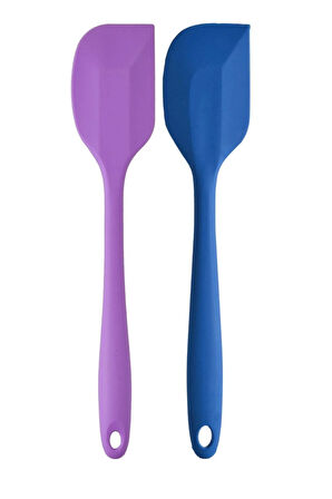 Büyük Boy Yanmaz Yapışmaz Mavi Mor Silikon Yassı Spatula Servis Seti 2 Adet