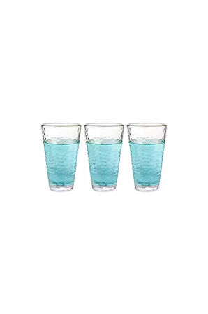 Ezme Dövülmüş Desen Tasarım Cam Su, Meşrubat, Latte, Kahve, Smoothie Bardağı 350 ml 3 Adet - 4361