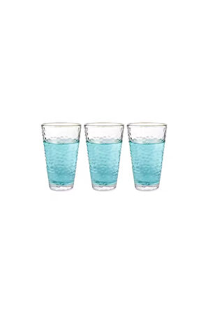 Ezme Dövülmüş Desen Tasarım Cam Su, Meşrubat, Latte, Kahve, Smoothie Bardağı 350 ml 3 Adet - 4361