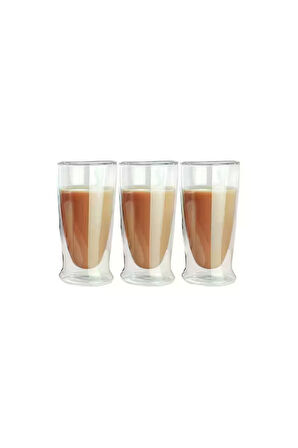 Çift Cidarlı Uzun Cam Kokteyl -Meşrubat-Latte Bardağı 350 ML 3 Adet 2323