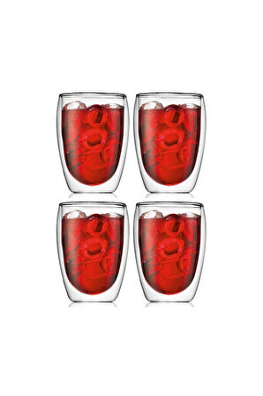 Yeni Tasarım Çift Cidarlı Borosilikat 350 ml Şeffaf Cam Bardak 4 Adet 2772