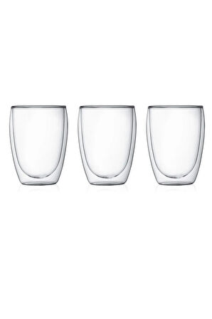 Yeni Tasarım Çift Cidarlı Borosilikat 350 ml Şeffaf Cam Bardak 4 Adet 2772