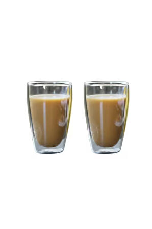 Yeni Stil Çift Cidarlı Uzun Bardak 400 ml Su, Meşrubat, Nescafe, Latte Bardağı 2 Adet - 2258