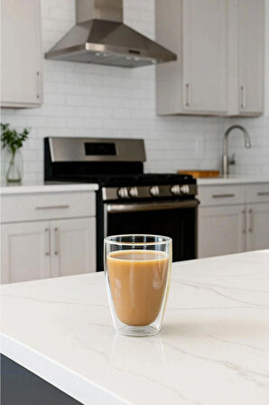 Yeni Stil Çift Cidarlı Uzun Bardak 400 ml Su, Meşrubat, Nescafe, Latte Bardağı 2 Adet - 2258