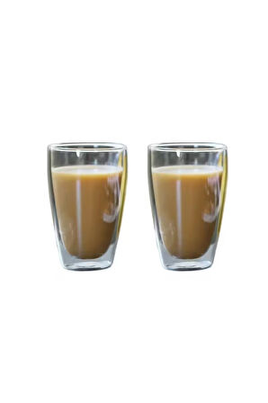 Yeni Stil Çift Cidarlı Uzun Bardak 400 ml Su, Meşrubat, Nescafe, Latte Bardağı 2 Adet - 2258
