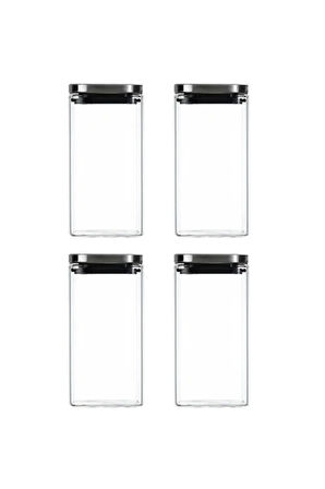 Vakum Krom Kapaklı Kare Cam Kavanoz 8x8*15 Cm -800 ML Cam Baharatlık Saklama Kabı 4 Adet