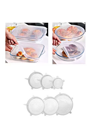 Silikon 2 Boy Kare Ve Yuvarlak Borcam Kapağı 2'li Ve Silikon Streç Kapak 6'lı Tencere Bonesi