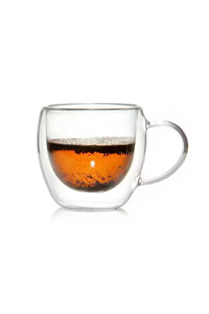 Yeni Tasarım Çift Cidarlı 250 ml Kulplu Cam Kupa, Çay Neskafe Fincanı, Çeyiz Listesi, 6 Adet 2037