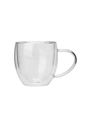 Yeni Tasarım Çift Cidarlı 250 ml Kulplu Cam Kupa, Çay Neskafe Fincanı, Çeyiz Listesi, 6 Adet 2037