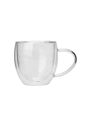 Yeni Tasarım Çift Cidarlı 250 ml Kulplu Cam Kupa, Çay Neskafe Fincanı, Çeyiz Listesi, 6 Adet 2037