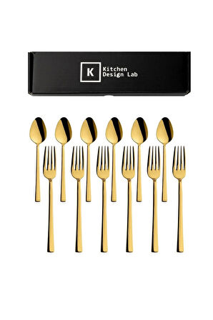 Parlak Gold Tatlı Çatal Ve Kaşık Seti - 12 Adet Kahvaltı Pasta Tatlı Çatal Kaşık Seti Kutulu Set