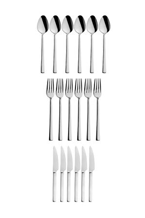 Parlak Gümüş Pasta Tatlı Kaşık-Çatal-Bıçak Seti, Paslanmaz Çelik Kaşık-Çatal-Bıçak Seti 18 Adet