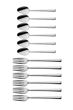 Parlak Gümüş Pasta Tatlı Kaşık-Çatal-Bıçak Seti, Paslanmaz Çelik Kaşık-Çatal-Bıçak Seti 18 Adet