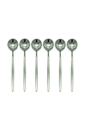 Gümüş Yuvarlak Çay ve Kahve Kaşığı Seti, Paslanmaz Çelik, 6 Adet, 13 cm
