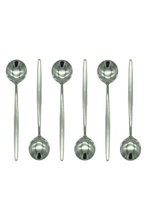 Gümüş Yuvarlak Çay ve Kahve Kaşığı Seti, Paslanmaz Çelik, 6 Adet, 13 cm