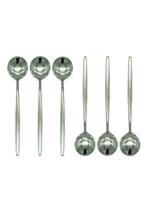 Gümüş Yuvarlak Çay ve Kahve Kaşığı Seti, Paslanmaz Çelik, 6 Adet, 13 cm