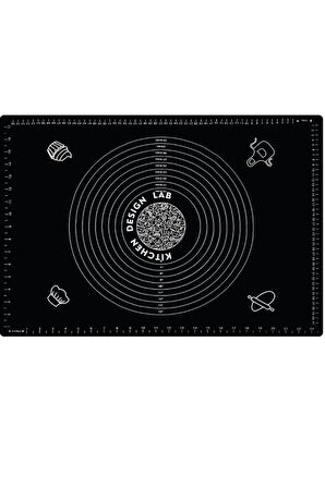 Siyah 45x65 Cm Silikon Hamur Açma Matı ve Paslanmaz Çelik Ahşap Saplı Hamur  Kesici Kazıyıcı Spatula