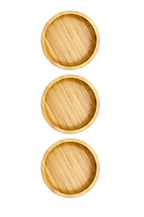 Yuvarlak Bambu Orta Boy Çok Amaçlı Kase, Bambu Çerezlik, Sunum Tabağı 16 Cm Orta Boy Sunum 3 Adet