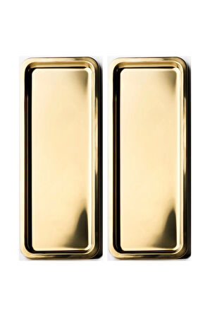 Paslanmaz Çelik Gold Renk Dikdörtgen Dar Metal Düz Sunum Tepsisi Çay Kahve Tatlı Sunum 2 Adet