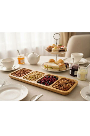 Bambu 4 Bölmeli Çerezlik Sunumluk Yağdanlık Şişe Standı 2 Adet