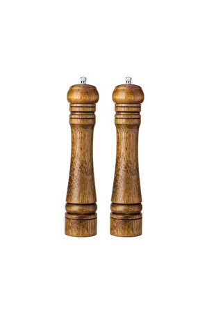 Bambu Gövdeli Komple Ahşap Tuz Karabiber Değirmeni Baharat Öğütücüsü Büyük Boy 27 Cm 2 Adet