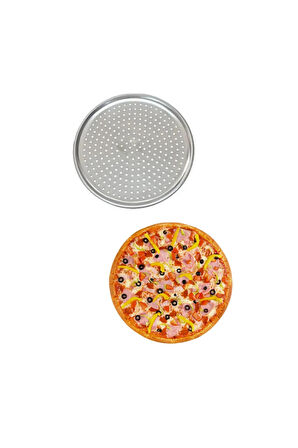 Küçük Boy Delikli Pizza Tepsisi Lahmacun Pide Tepsisi 28 cm 2 Adet