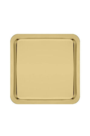 Paslanmaz Çelik Gold Renk Sunum Tepsisi 21 X21 Cm Çay Kahve Pasta Tatlı Servis Sunum Tepsisi 1 Adet