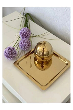 Paslanmaz Çelik Gold Renk Sunum Tepsisi 21 X21 Cm Çay Kahve Pasta Tatlı Servis Sunum Tepsisi 1 Adet