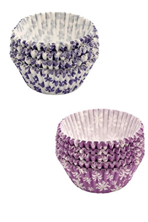 100 Adet Muffin Airfryer Cupcake Kağıdı, Mor Tasarımlı Desenli Kağıt Muffin Kek Kalıbı - 1 Paket